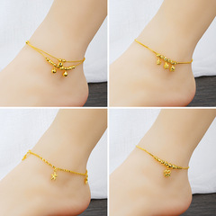 Gold-plated brass bell double ankle chain for women, Yunnan-style gold fashionable ankle accessory, Korean-style Euro gold.