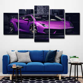 跨境亚马逊 lazada 5板墙艺术 紫色 汽车图片 现代家居装饰画