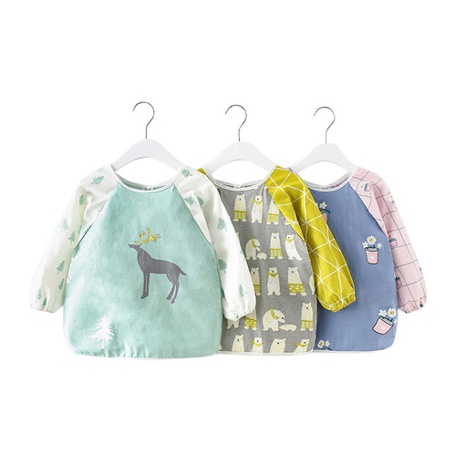 Pure cotton baby eating hood, children's apron, child protective clothing, kindergarten reverse dressing, waterproof spring and summer thin section