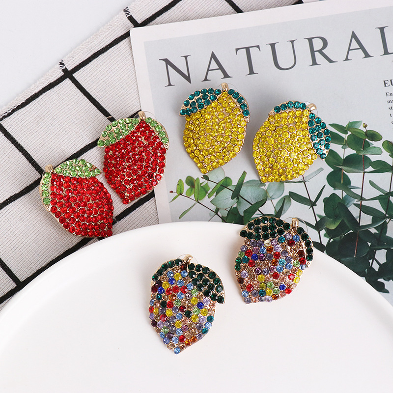 Colorful Diamond Earrings Women Lemon Fruit Earrings Wholesale display picture 3