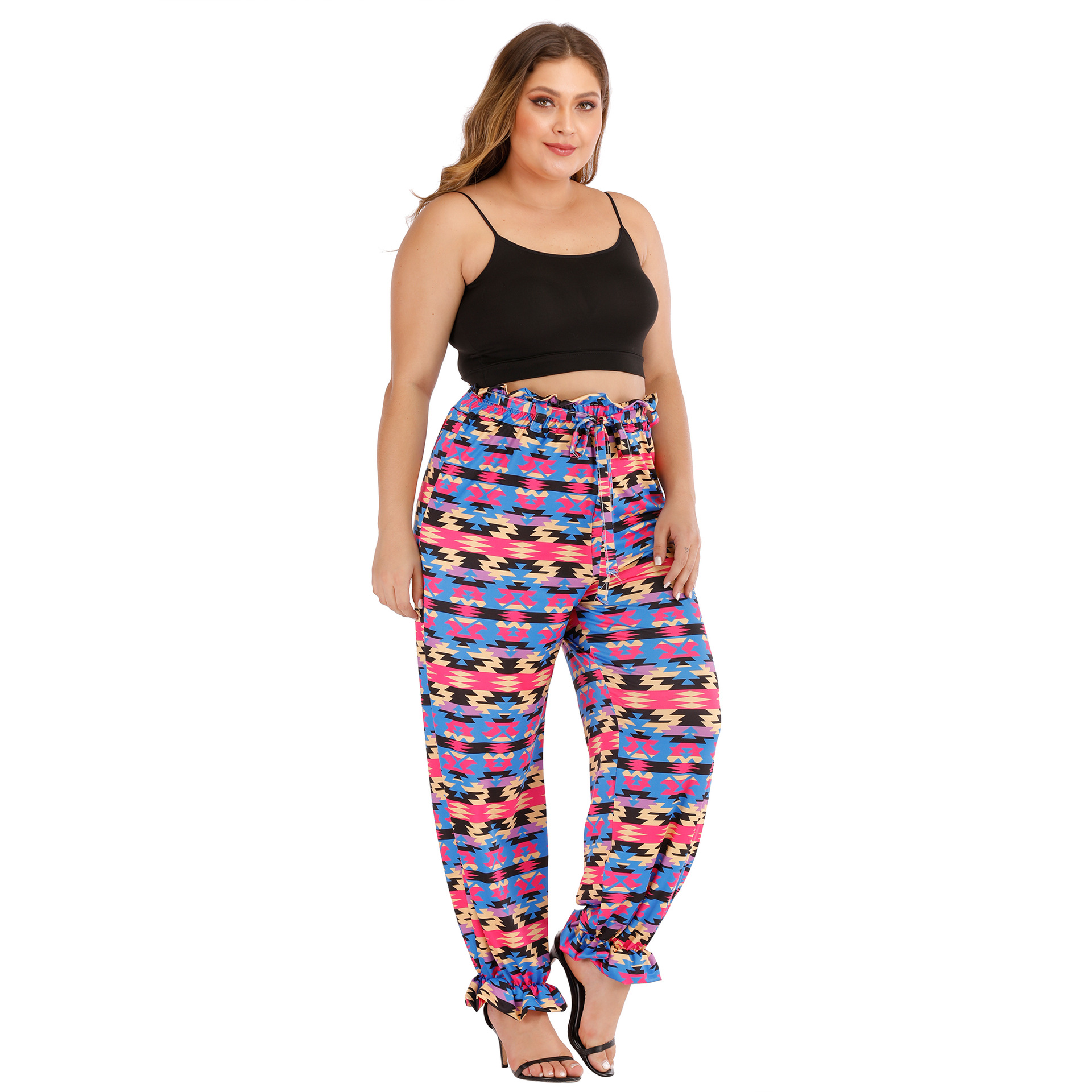 Plus Size Print Waist Tie Pants NSOY46130