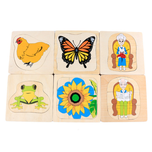 Montessori teaching aids multi-layer puzzles early education toys cartoon animal puzzles children's educational cognitive toys wholesale