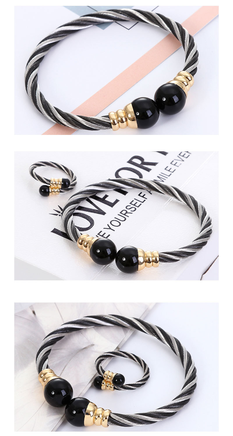 Venta Al Por Mayor Moda Giro Acero Inoxidable Trenza Perlas Artificiales Anillos Pulsera display picture 1