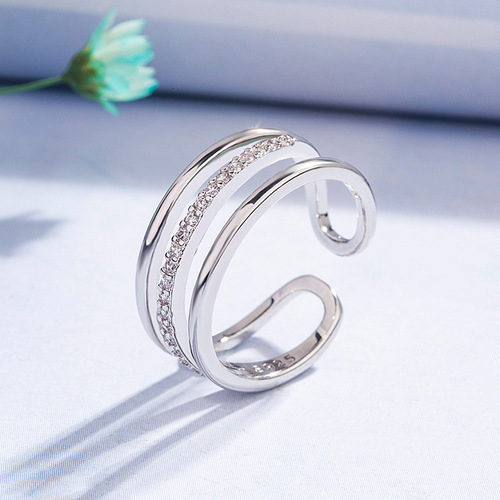 Korean style multi-layered diamond ring for women, cold style live mouth ring, index finger ring, Internet celebrity ring, simple fashion jewelry
