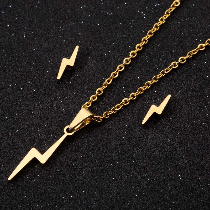 Simple Style Style PVD Coated 18K Gold Real Gold Plated Lightning 201 Stainless Steel Simple Style Waterproof Non Tarnish Earrings Necklace