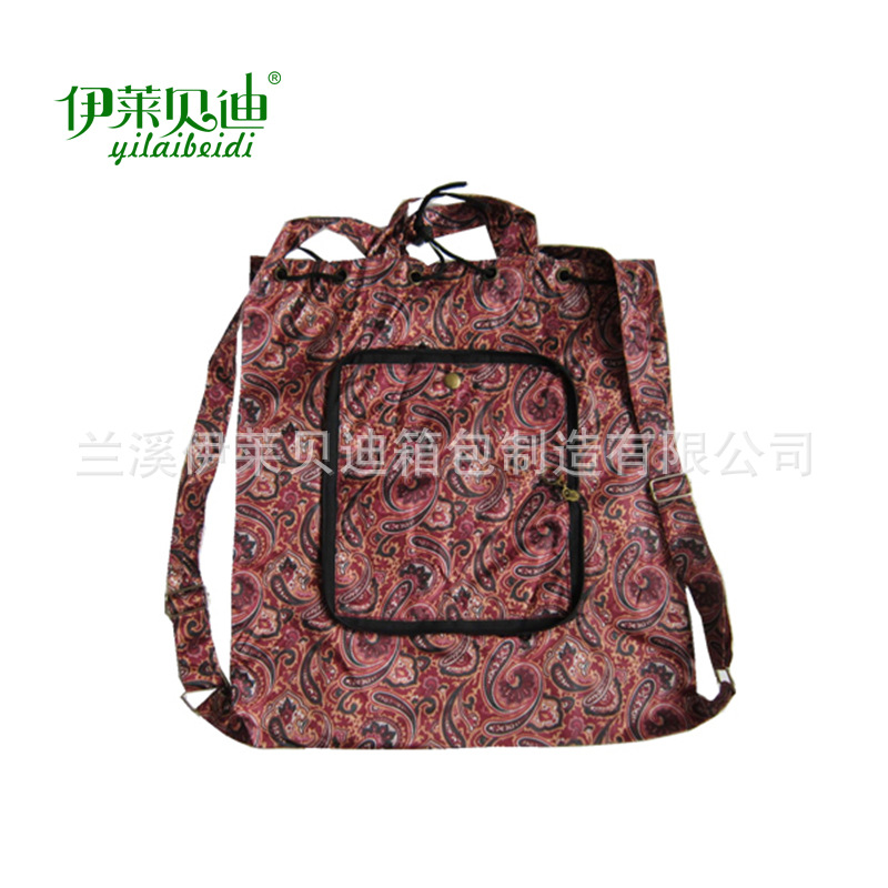 现货批发抽绳束口袋 防水花缎布折叠花背包 折叠背包厂家定做印刷