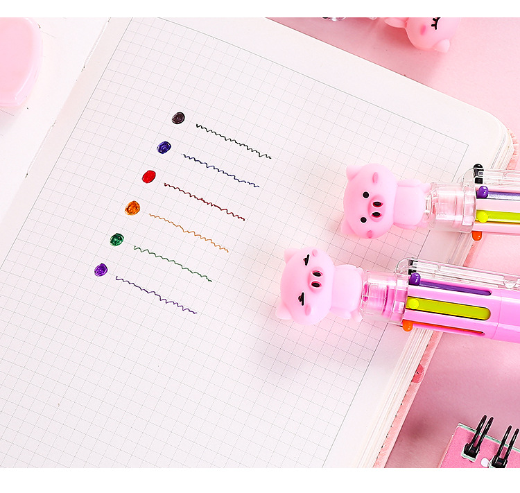 20g Weight School Occasion Plastic Material White, Pink, Purple, Red, Blue, Yellow Color Korean Cute Cartoon Color Ballpoint Pen Multi-function Mark Six-color Pen 3