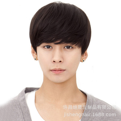 厂家直供 时尚韩版 男假发真发斜刘海手织头旋 男士真人发头套|ru