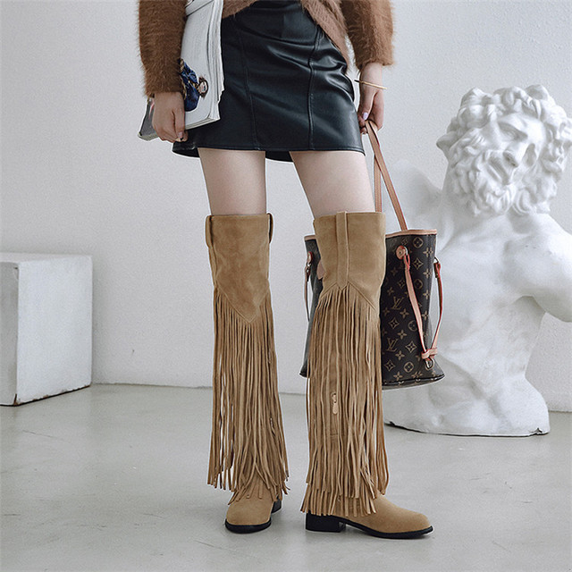 Knee boots European and American fashion sexy fringe women’s boots new boots in autumn and winter