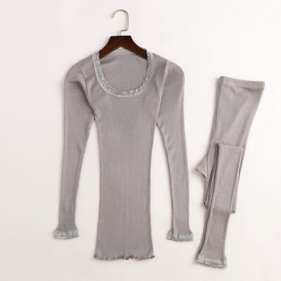 2019秋冬真丝棉弹力女保暖内衣套装薄款舒适桑蚕丝打底秋衣秋裤