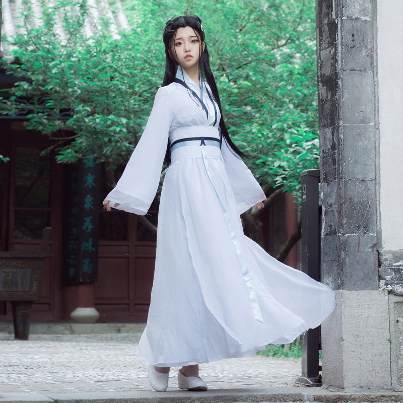 White Snake Story Inspired Bai Suzhen Costume with Small White Dress, Bai Diaozi Cosplay Costume, Ancient White Hanfu, White Ancient Costume