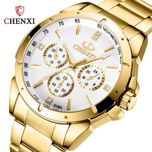 Dawn Golden Couple Watch 019A foreign trade cross-border best-selling men's and women's business waterproof steel belt couple quartz watch