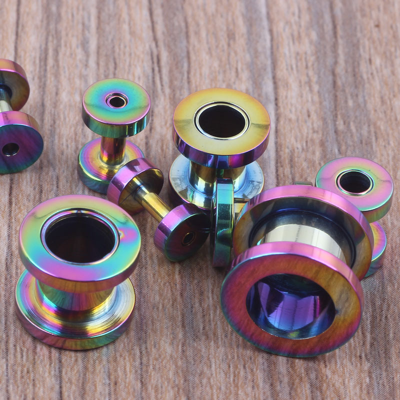 10mm Colored Pulley Ear Expander, Stainless Steel/Titanium Steel Ear Piercing Jewelry, Hollow Taper Earrings detail image 7