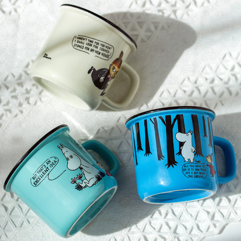 Nostalgia retro taza de esmalte imitación de dibujos animados taza de leche de cerámica marca taza de publicidad regalos de taza de agua logotipo