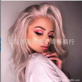 厂家批发欧美假发染色小卷假发浅灰色侧分凌乱短卷发跨境货源