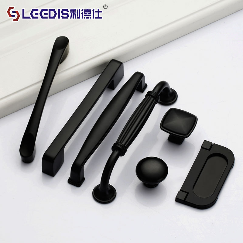 Factory direct selling solid single hole furniture hardware accessories drawer cabinet door handle American black cabinet wardrobe handle
