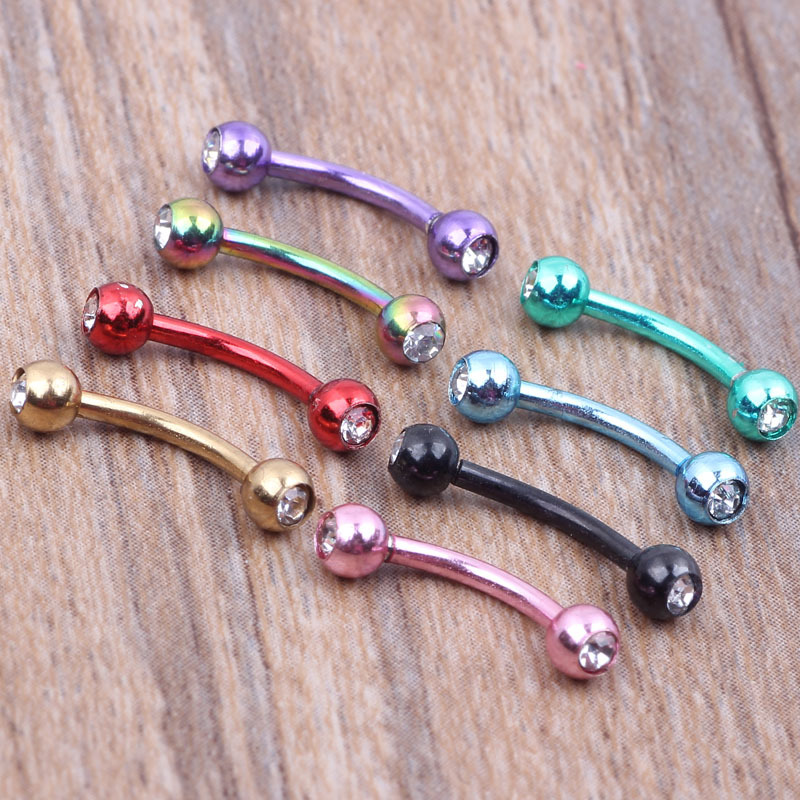 Rose Gold Stainless Steel Curved Barbell with Diamond Ball Eyebrow Nose Lip Tongue Navel Piercing Jewelry detail image 7