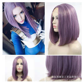 亚马逊跨境假发女气质紫色手织前蕾丝化纤wigs bob头套 一件代发