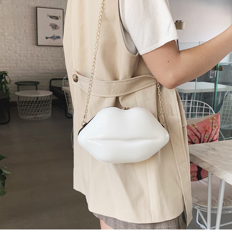 Femmes Petit Faux Cuir Lèvres Mode Profilé Fermeture Éclair Sac À Chaîne display picture 7