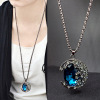 Retro sapphire sweater, fashionable crystal, demi-season necklace, pendant, accessory, Korean style