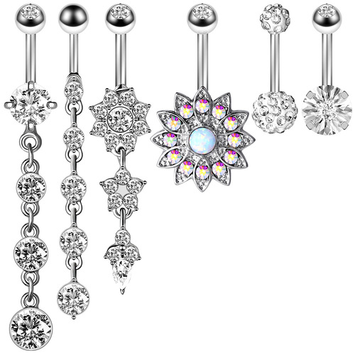 Factory direct sale Amazon Wish hot selling high quality exquisite zircon belly button ring 6-piece set piercing jewelry