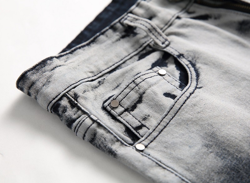 Men's Clothing Retro Denim Jeans For Men Distressed Color Blocking Stretch American Style Supply_viptrois.com
