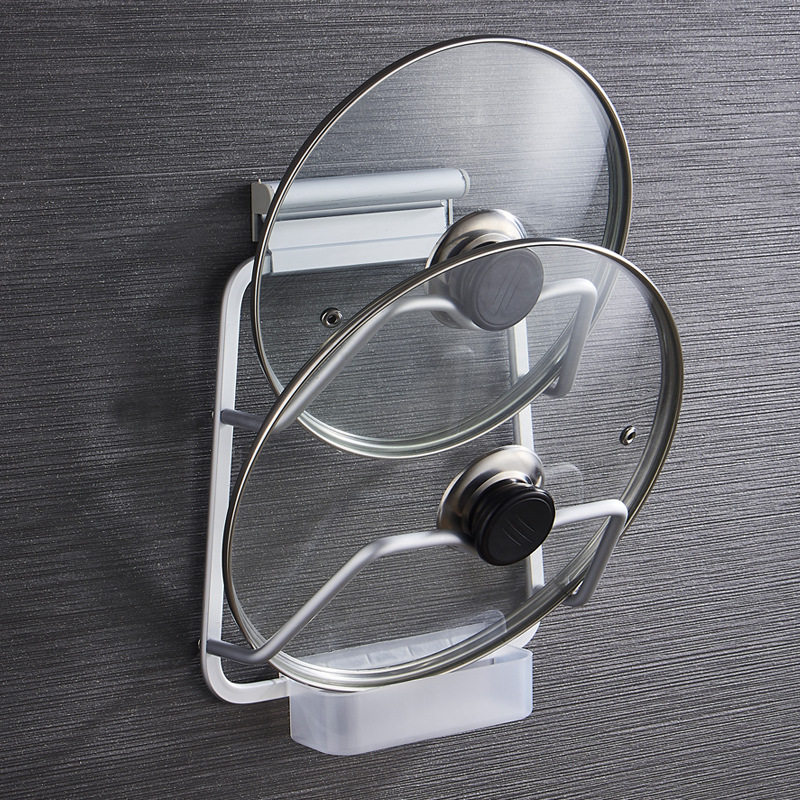 Free punch Space aluminum Pot cover rack Kitchen accessories Shelf With water tray direct deal wholesale