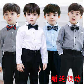 中大童男童长袖衬衫童装春装儿童条纹纯色衬衣毕业六一表演服代发