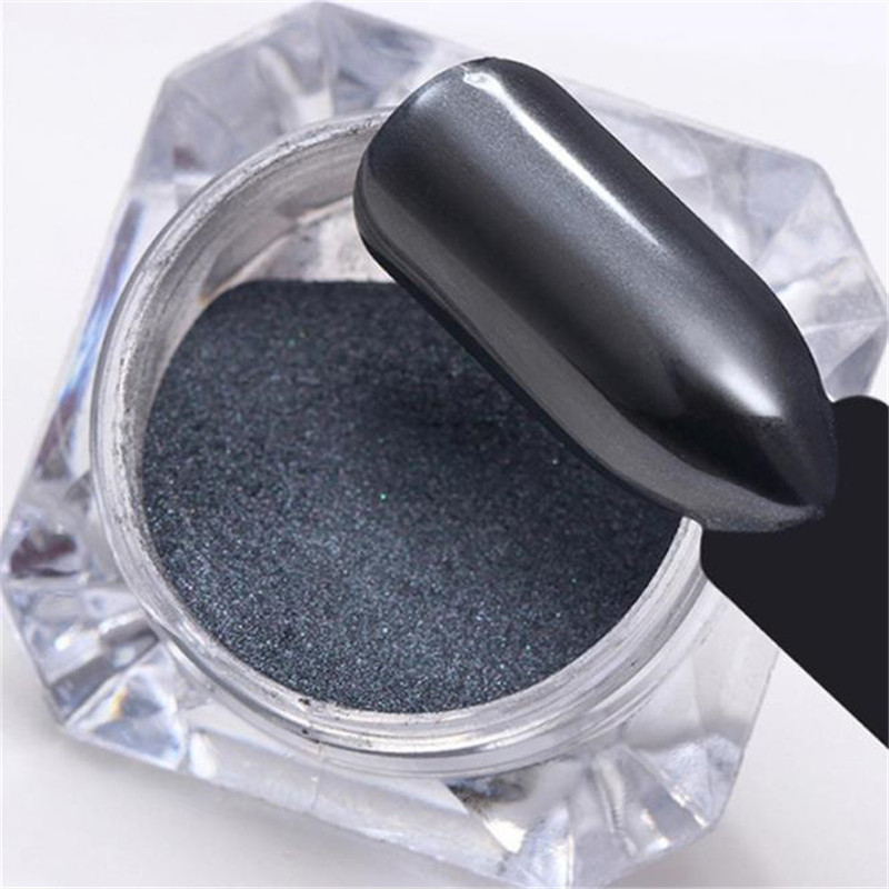 Comercio exterior popular de uñas espejo mágico Aurora Negro Espejo harina galvanoplastia de plata brillo polvo de uñas de metal suministros de uñas 1G