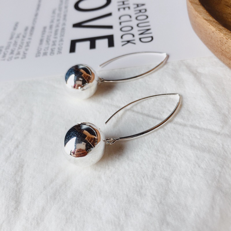 2020 women's Korean style silver earrings fashion personality round ball ear jewelry simple long earrings