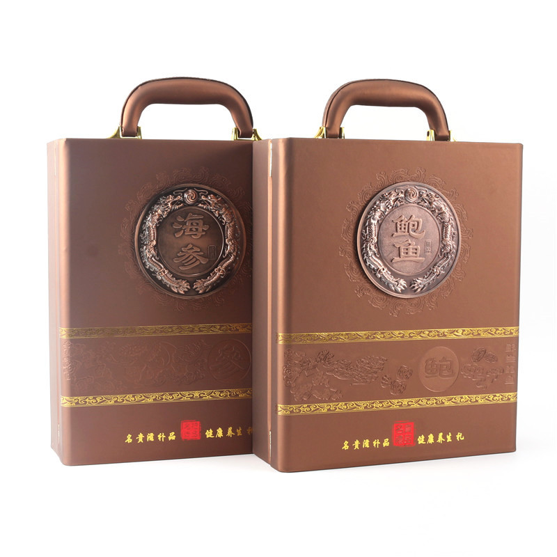 新款海参包装盒礼品盒高档一斤鲍鱼干包装盒手提包亚克力内盒皮盒