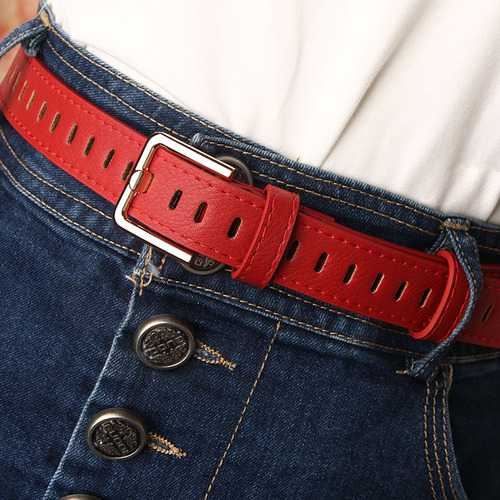Trendy women's belt, Korean style hollow-out, no punching, imitation leather belt, versatile, thin belt for girls' dress decoration