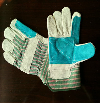 厂家直销订做10.5寸灰色牛皮绿色手掌加托手套 出口直供牛皮手套|ru