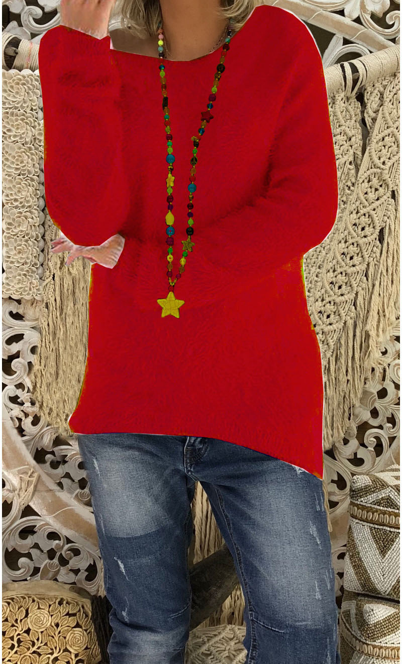 Pull surdimensionné à manches longues pour femme – Pull doux et chaud de couleur unie (noir/vert/rouge/jaune, S-5XL)_voghion.com