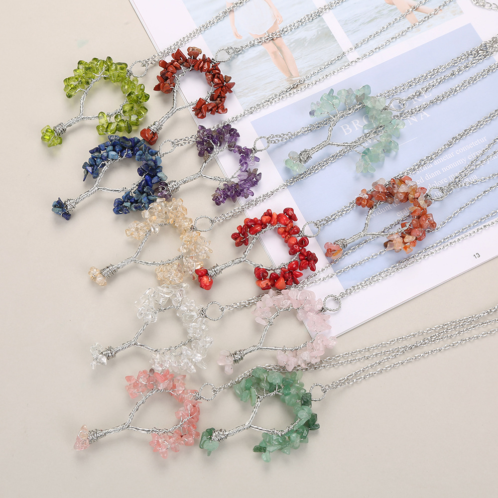 Fashion Tree Alloy Plating Natural Stone Pendant Necklace 1 Piece