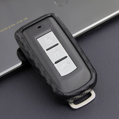 Suitable for new Mitsubishi Outlander car key Shell carbon fiber soft rubber Lancer sports Smart Remote Control package protective cover (Static Rod/Key Bag) - single-key-bag-opp
