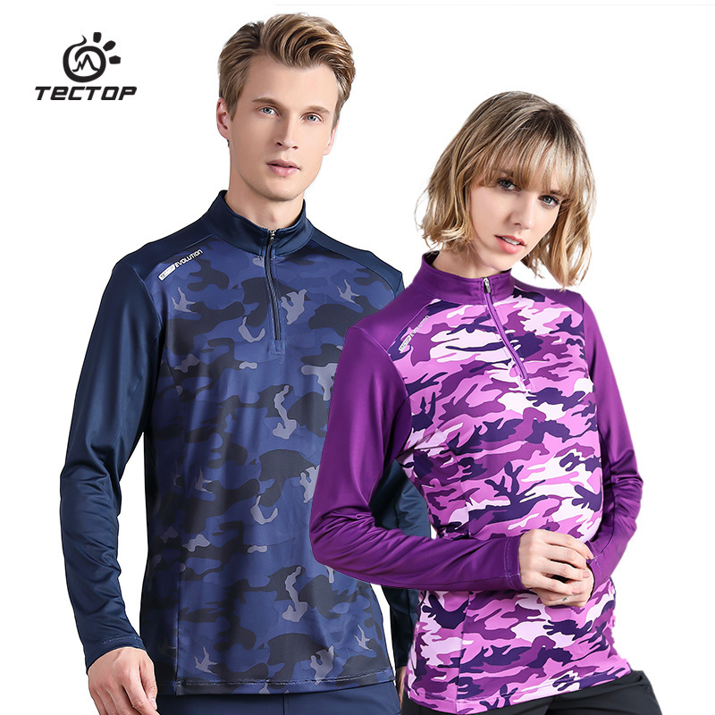 Tectop outdoors Autumn and winter men and women Elastic force Quick drying camouflage Long sleeve Sweater Stand collar 44-39