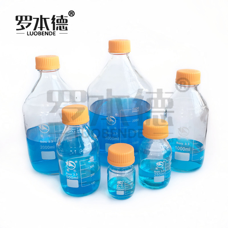 高硼硅透明蓝盖试剂瓶100 250 500 1000ml螺口  丝口密封玻璃瓶