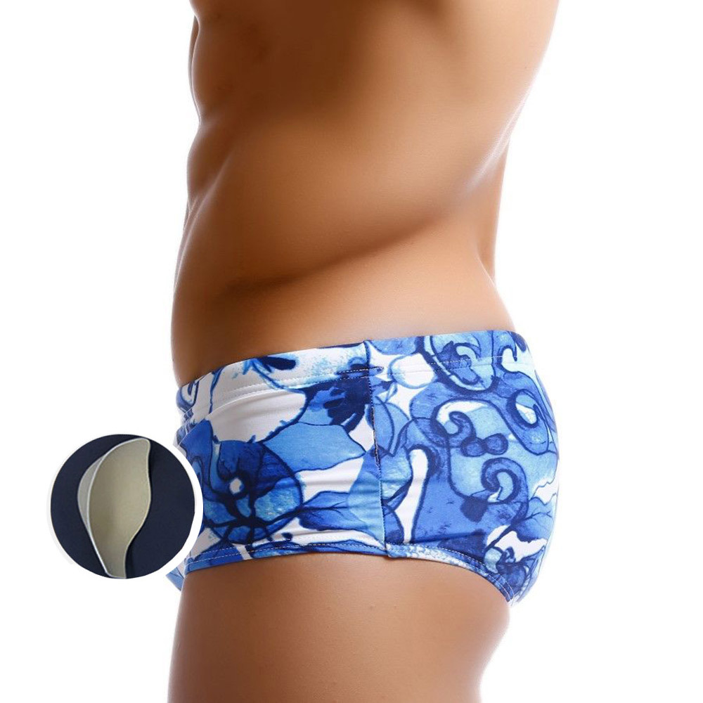 UXH men's new Japanese style simple with Cup big boxer swimming trunks blue and white trend European and American Beach boxer pants