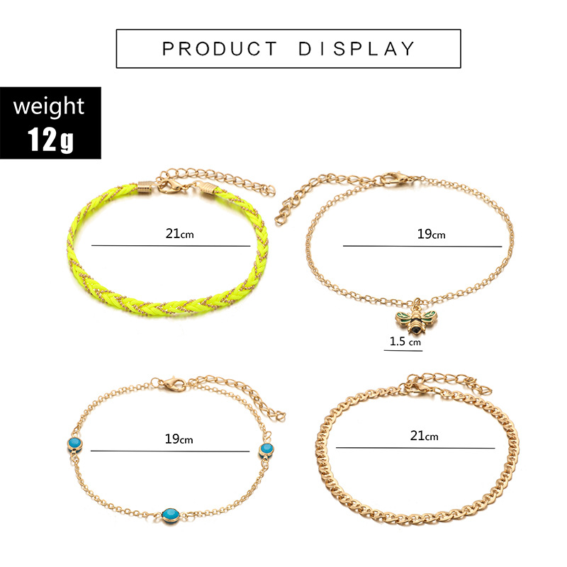 Bohemian Bee Multilayer Gold Bead Sapphire Wire Rope Anklet 4 Piece Set display picture 13