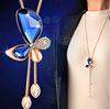 Sweater with butterfly, chain, fashionable universal long crystal, clothing with tassels, decorations, necklace, Korean style
