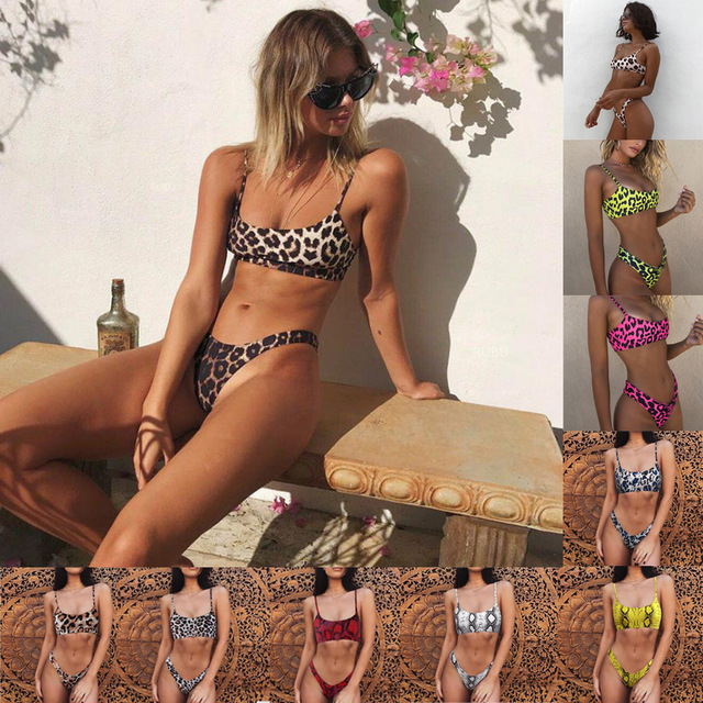 New Split Multicolored Leopard-print Serpentine Bikini Swimsuit