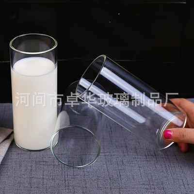 货源耐热玻璃牛奶杯防炸裂高档圆形直筒透亮水杯绿茶杯批发