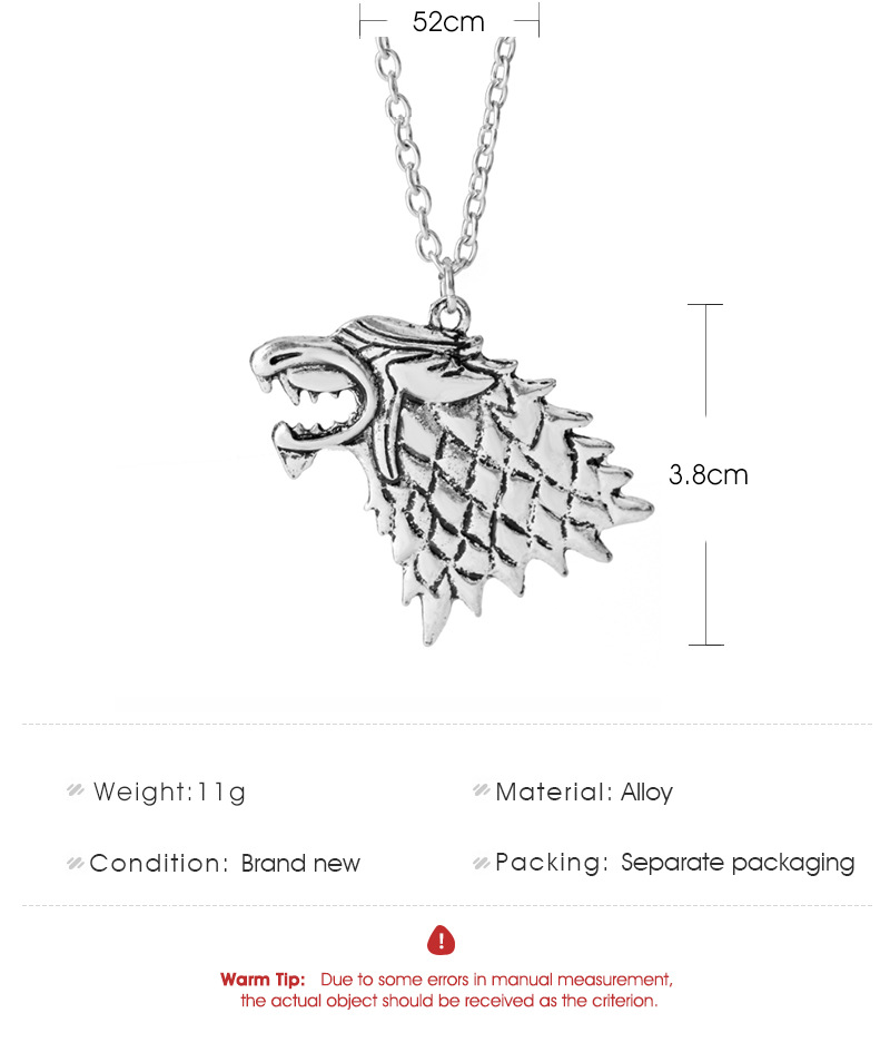 Sweater Chain Song of Ice and Fire Right Game Stark Wolf Necklace