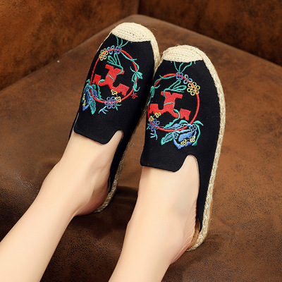 Tai chi kung fu shoes for women embroidered closed shoes point slippers beach shoeshemp rope woven fishermen for women