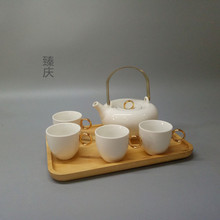 创意时尚手指把手一壶六杯木托盘日式陶瓷茶具水具套装送礼佳品