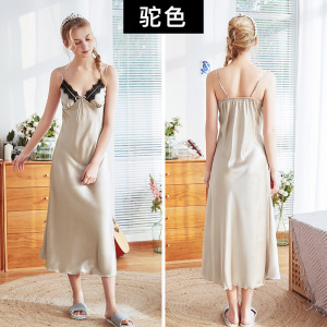 新品女式睡衣2019夏吊带睡裙女蕾丝花边长裙丝绸性感家居服1120