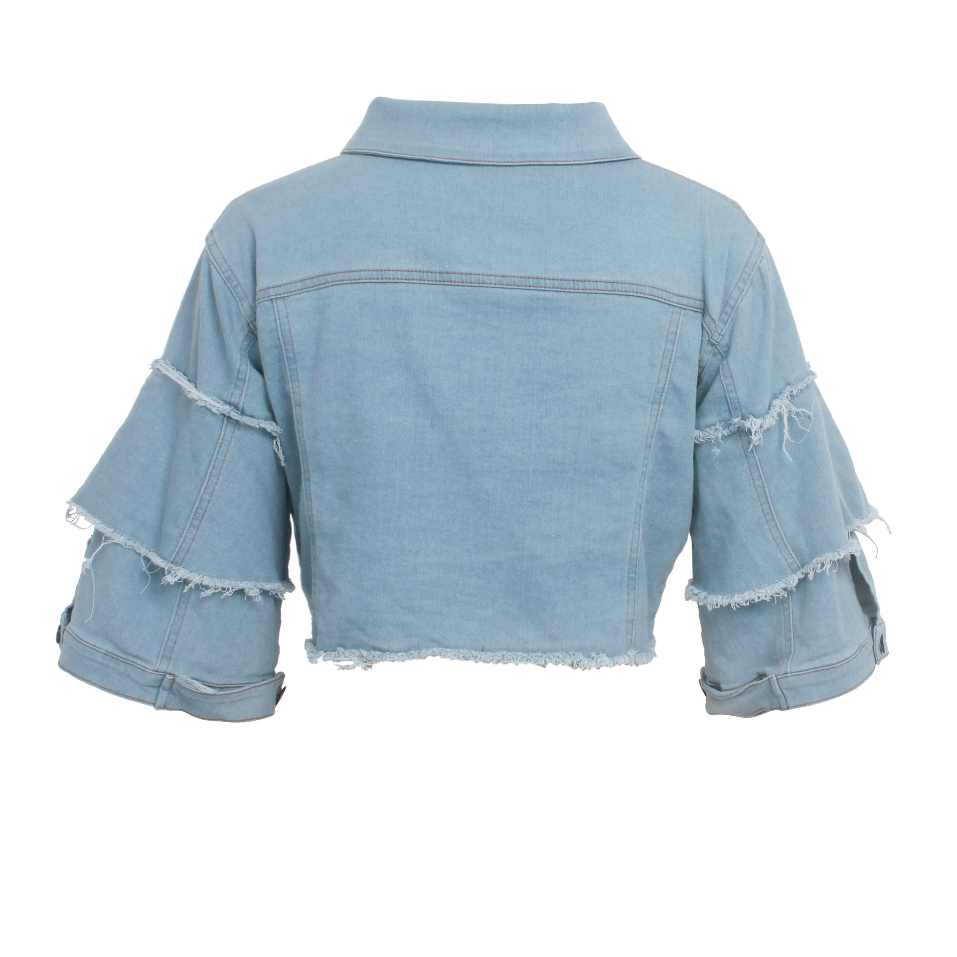 Stitching Sleeved Crop Denim Top NSMRF116556