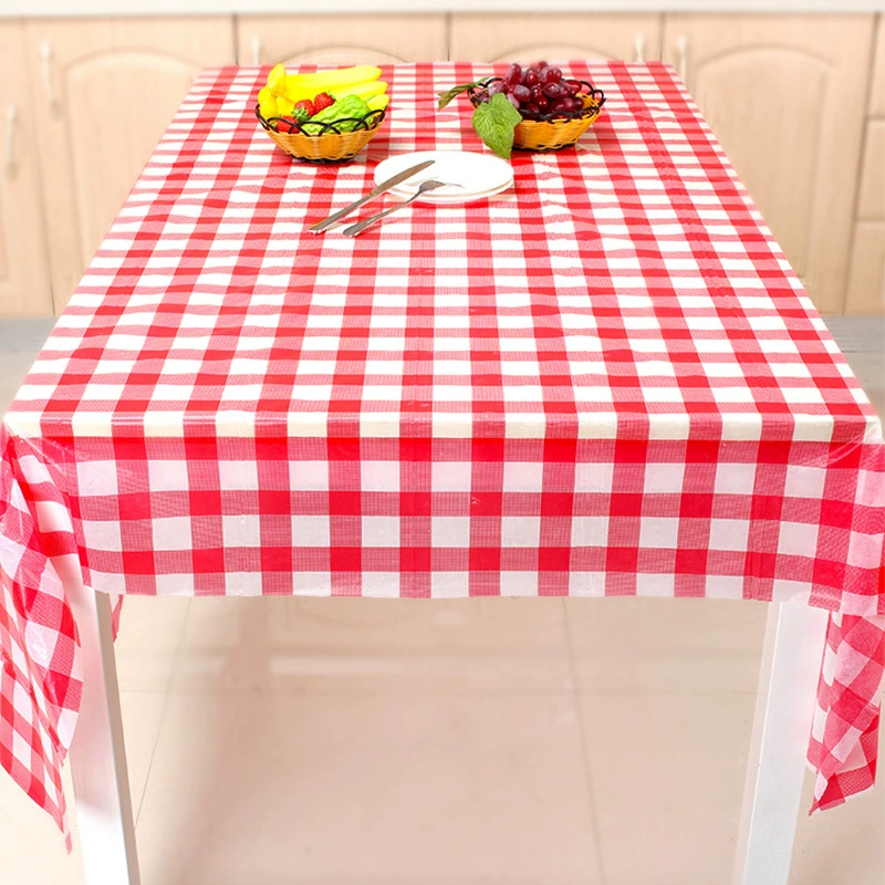 П Disposable tablecloth red plaid thickened round table picnic cloth banquet tablecloth indoor feast (10 pieces) outdoor