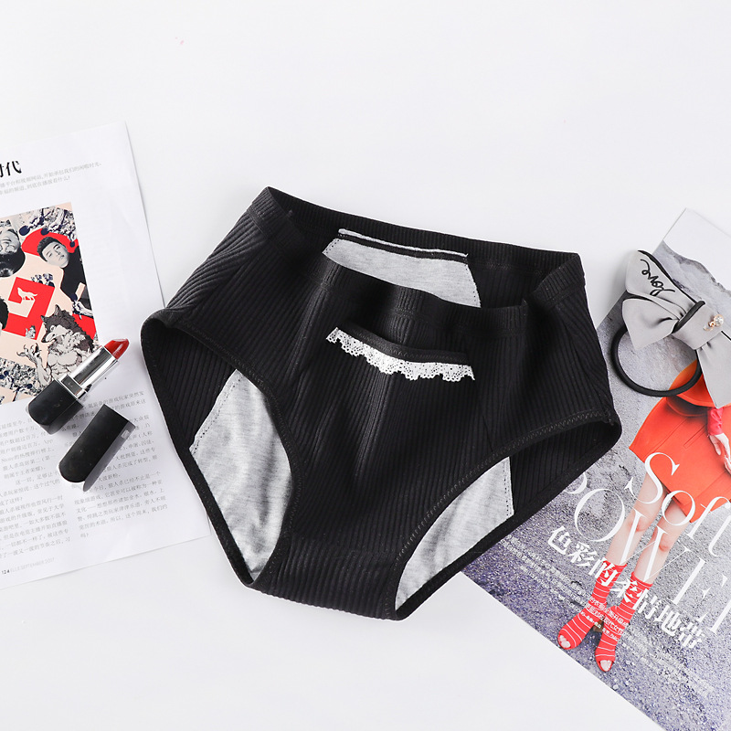Estilo japonés de media cintura más tamaño de algodón rosca ropa interior de las mujeres de algodón período menstrual fisiológico con ropa interior de bolsillo anti-lado fugas